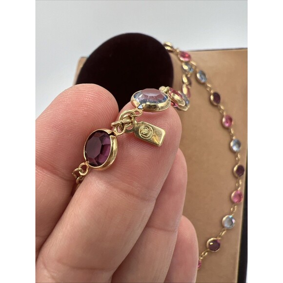 Swarovski Necklace Gold Plate Purple Pink Blue White Crystals 36" Swan Hang Tag - Picture 2 of 8